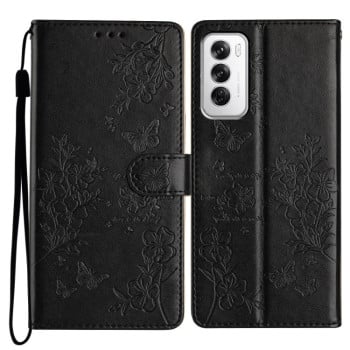 Чохол-книжка Butterflies and Flowers Leather для OPPO Reno 12 5G Global - чорний