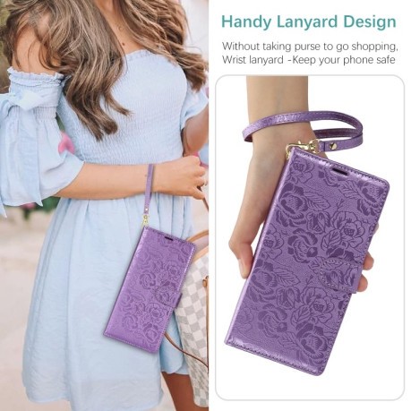 Чехол-книжка Peony Flowers Imprint Leather на Samsung Galaxy A36 - фиолетовый