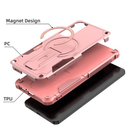 Противоударный чехол MagSafe Holder Armor PC Hybrid для Samsung Galaxy S25 Edge 5G - розовый