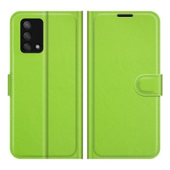 Чехол-книжка с фактурой Litchi и магнитным хлястиком на OPPO F19 / A74 4G - зеленый