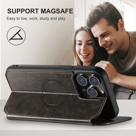 Чехол-книжка Suteni J05 Leather Magnetic MagSafe для iPhone 16 Pro Max - черный