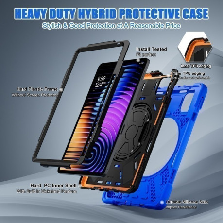 Чехол Rotatable Holder Silicone Hybrid PC для Xiaomi Pad 7 / 7 Pro - синий