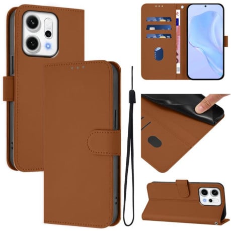 Чехол-книжка с мягким покрытием (Skin Feel) со шнурком на OPPO Reno14 5G Global - коричневый