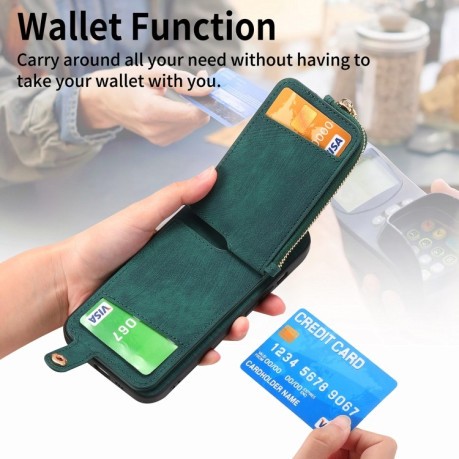 Чохол Cross Leather Ring Vertical Zipper Wallet для Samsung Galaxy S24 Ultra 5G - зелений