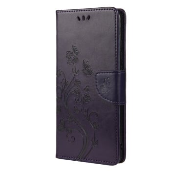 Чехол-книжка Butterfly Flower Pattern для  Xiaomi Redmi Note 10 Pro / Note 10 Pro Max - темно-фиолетовый