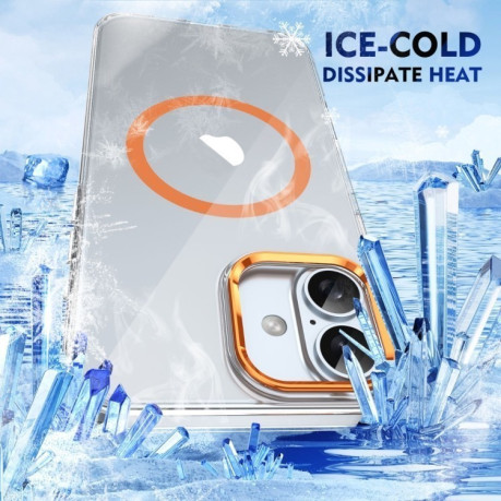 Противоударный чехол Ice Feel HD Transparent MagSafe PC для iPhone 16 - оранжевый