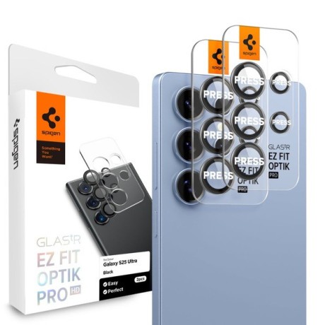 Комплект захисних стекол на камеру Spigen Optik Pro GLAS.TR EZ FIT 2-pack для Samsung Galaxy S25 Ultra - Black
