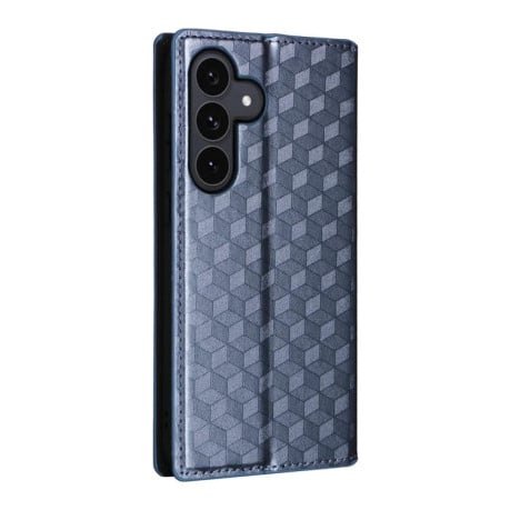 Чехол-книжка Cubic Grid с фактурой Calf на Samsung Galaxy S25 FE 5G - синий