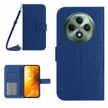 Чехол-книжка Skin Feel с рисунком подсолнуха на OPPO Reno12 F/12 FS 5G Global - синий