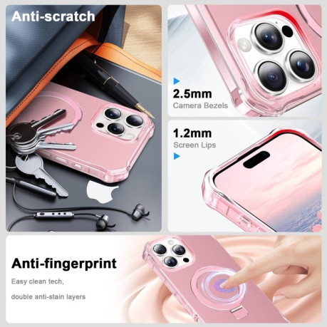 Противоударный чехол Solid Color Wave MagSafe Holder для iPhone 16 Pro Max - розовый
