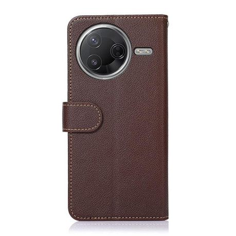 Чехол-книжка KHAZNEH Litchi Texture для Xiaomi Poco F7 Pro / F7 Ultra - коричневый