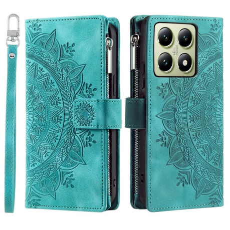 Чехол-книжка Multi-Card Totem Zipper Leather  для Xiaomi 14T - зеленый