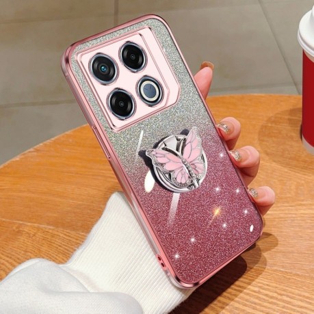 Противоударный чехол Plated Gradient Glitter Butterfly Holder для Infinix GT 20 Pro - розовый