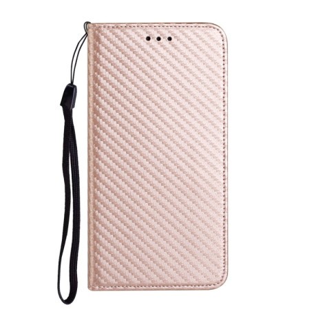Чехол-книжка Carbon Fiber Texture Magnetic Flip Leather для Samsung Galaxy S25+ 5G - розовое золото