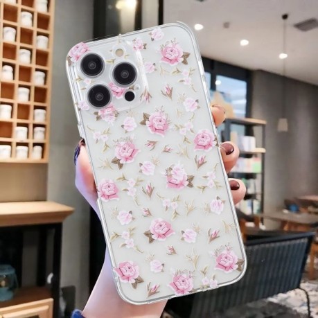 Чехол Colored Drawing Pattern Transparent  Series на iPhone 16 Pro Max - Pink Floral