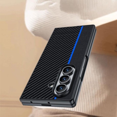 Противоударный чехол Carbon Fiber Texture Printing для Samsung Galaxy Fold 7 - черно-синий