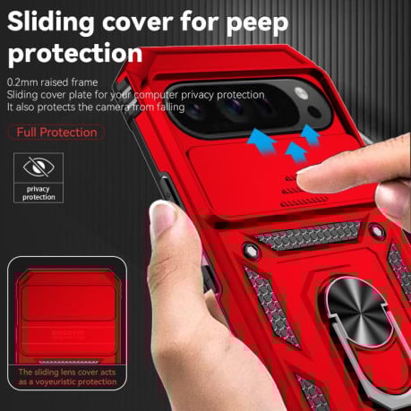 Чехол со шторкой на камеру Sliding Camshield и подставкой на Google Pixel 10 Pro XL - красный