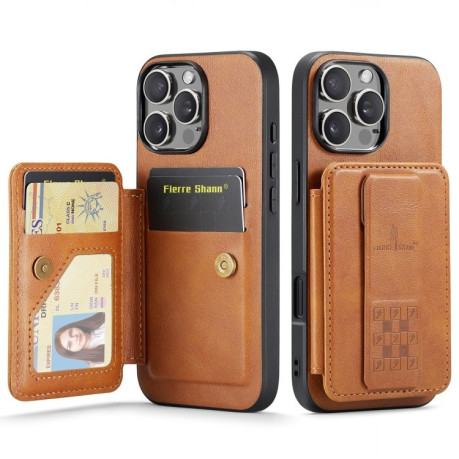 Чехол Fierre Shann Oil Wax Cow Leather Card Holder на iPhone 16 Pro Max - коричневый