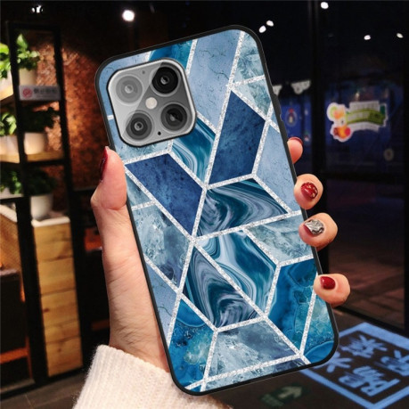 Противоударный чехол Frosted Fashion Marble для iPhone 13 Pro - Dark Blue Square