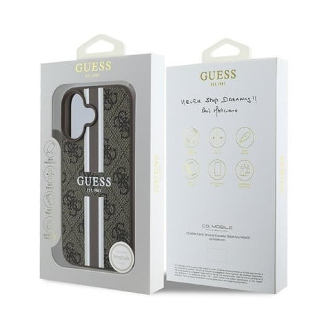 Оригинальный чехол Guess 4G Printed Stripes MagSafe для iPhone 16 Plus - Brown