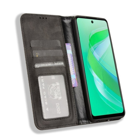 Чехол-книжка Magnetic Buckle Retro Crazy Horse Texture на Infinix Smart 8 - черный