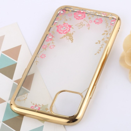 Силиконовый чехол Flowers Patterns Electroplating Soft на iPhone 11Pro- золотой