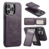 Чехол Fierre Shann Oil Wax Cow Leather Magnetic Card Holder на iPhone 16 Pro - фиолетовый