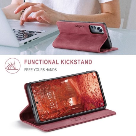 Чехол-книжка Retro Skin-feel Crazy Horse RFID для Xiaomi 12 Lite - винно-красный