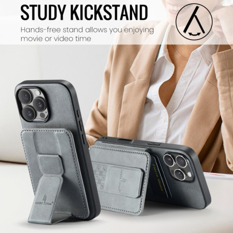 Чохол Fierre Shann Oil Wax Cow Leather Card Holder на iPhone 16 Pro - сірий