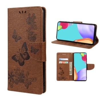 Чехол-книжка Butterflies Embossing на Samsung Galaxy A33 5G - коричневый