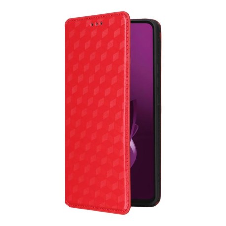 Чохол-книжка Cubic Grid Flip Leather для Xiaomi Poco M7 Pro 5G - червоний