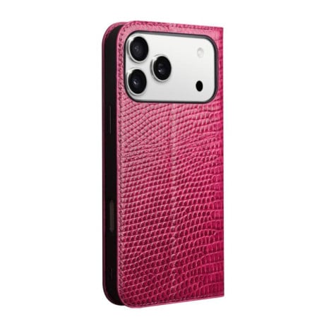 Кожаный чехол-книжка QIALINO Crocodile Texture на iPhone 17 Pro - пурпурно-красный