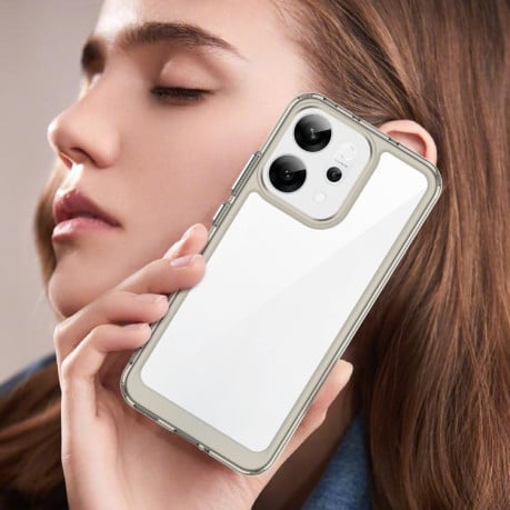 Противоударный чехол Colorful Acrylic Series с цветной силиконовой боковиной на OPPO Reno14 Global - серый