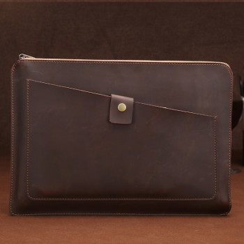 Универсальная сумка-конверт из натуральной кожи на молнии EsCase Business series для ноутбуков 13.3 дюйма и менее - кофейный