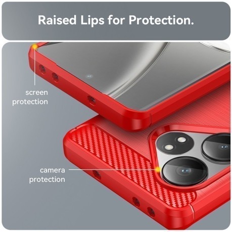 Противоударный чехол Brushed Texture Carbon Fiber на Realme GT 6 - красный