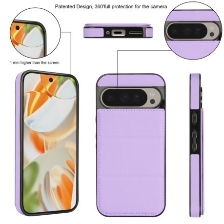 Протиударний чохол Tri-fold Holder Leather Phone Case with Card Slot для Google Pixel 9 / 9 Pro - фіолетовий