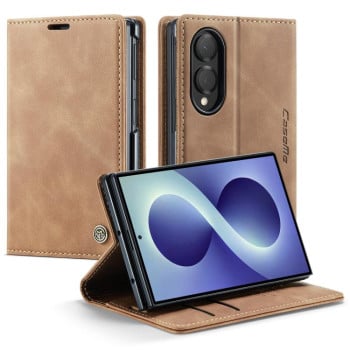 Чехол-книжка CaseMe-013 многофункциональный с кармашком на карт на Samsung Galaxy Fold8 5G — коричневый