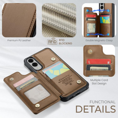 Чехол CaseMe C22 Card Slots Holder RFID Anti-theft для Samsung Galaxy S25 Edge 5G - коричневый