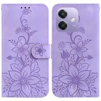 Чохол-книжка з тисненням Lily та магнітною застібкою на OPPO A5x 5G/A3 4G/5G/A3x 4G/5G - фіолетовий