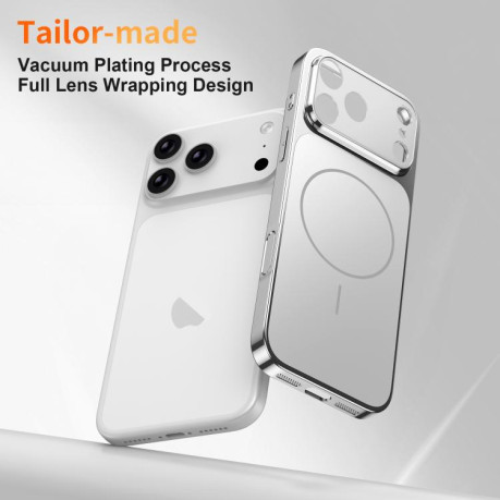 Чехол Corning Glass Plating Large Window MagSafe со стеклом Corning и MagSafe для iPhone 16 Pro Max — серебристый
