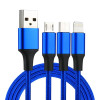 Універсальний зарядний кабель 2A 1.2m 3 in 1 USB to 8 Pin & USB-C / Type-C & Micro Nylon Weave Charging Cable - синій