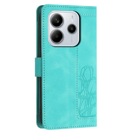 Чехол-книжка Tulips Embossed Leather для Xiaomi Redmi Note 14 4G 164.84mm - зеленый
