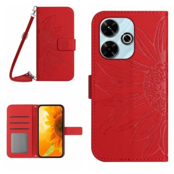 Чехол-книжка Skin Feel с рисунком подсолнуха на Xiaomi Redmi 13 4G Global - красный