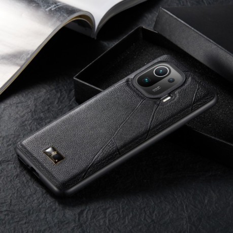 Противоударный чехол Fierre Shann Leather для Xiaomi Mi 11 Pro - Ox Tendon Black