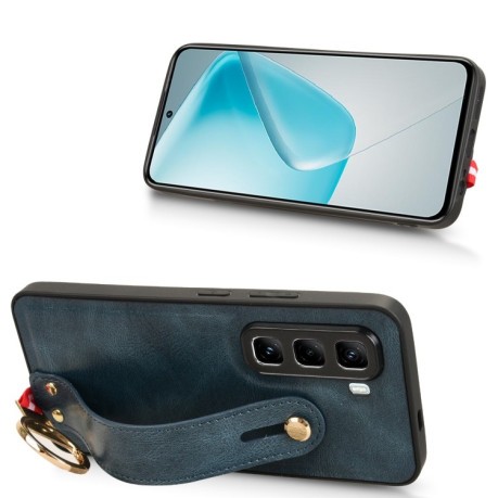 Противоударный чехол Wristband Leather Back для Infinix Hot 50 Pro 4G - синий