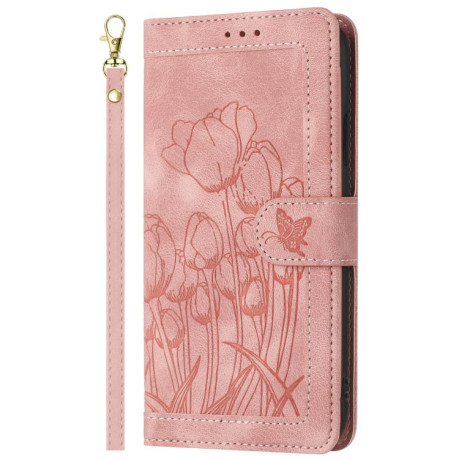 Чехол-книжка Tulips Embossed Leather для Motorola Moto G05 - розовый