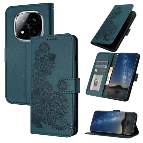 Чехол-книжка Embossed Flower Zipper Leather на Redmi Note 14 Pro+ 5G - зеленый