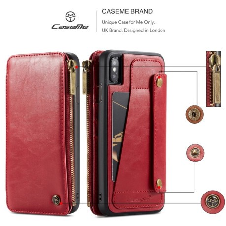 Чехол-кошелек CaseMe 011 Series Zipper Style на iPhone XS Max - красный