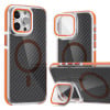 Противоударный чехол Magsafe Dual-Color Carbon Fiber Lens Film для iPhone 16 Pro Max - оранжевый