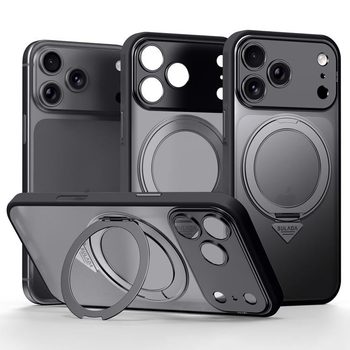 Напівпрозорий чохол Sulada з магнітним поворотним тримачем на iPhone 18 Pro — чорний